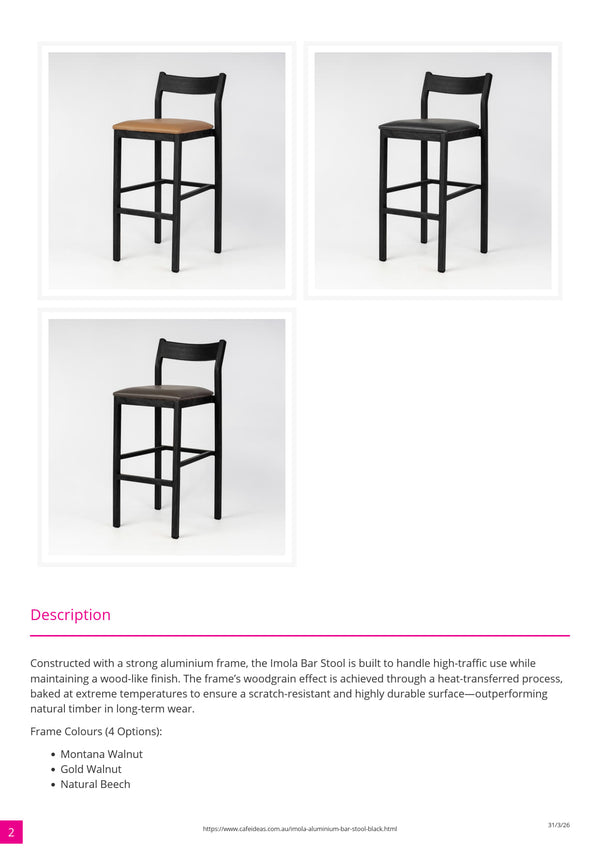 Imola Aluminium Bar Stool with Black Frame