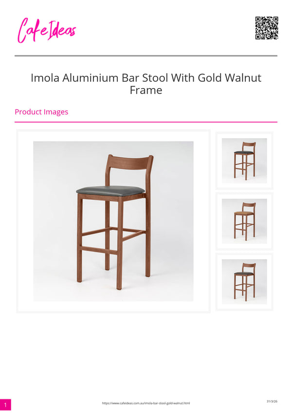 Imola Aluminium Bar Stool with Gold Walnut Frame