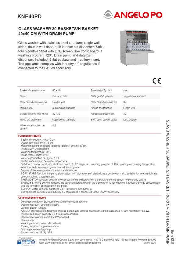 Angelo Po KNE Series KNE40PD - Glass Washer