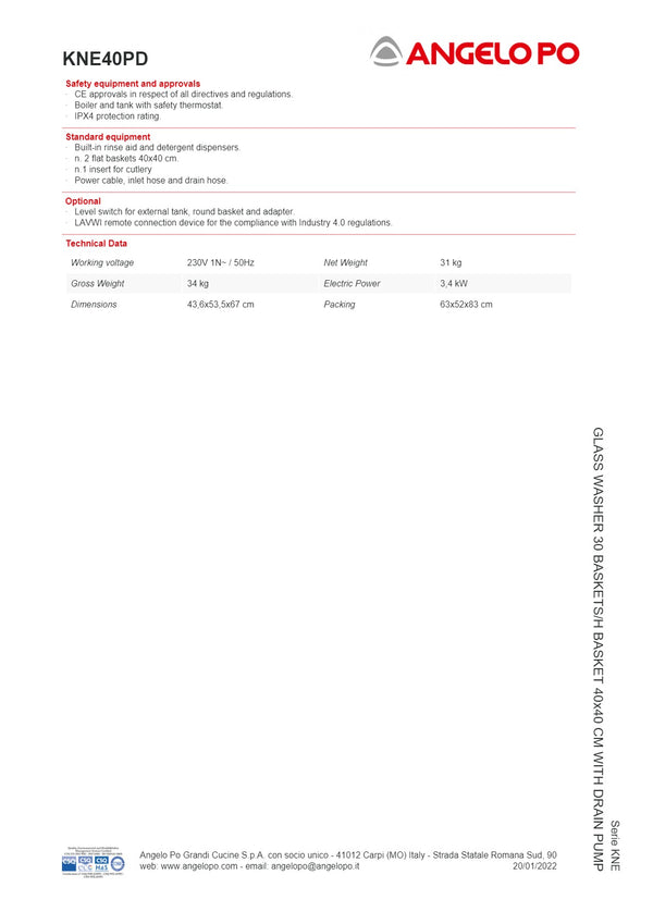 Angelo Po KNE Series KNE40PD - Glass Washer