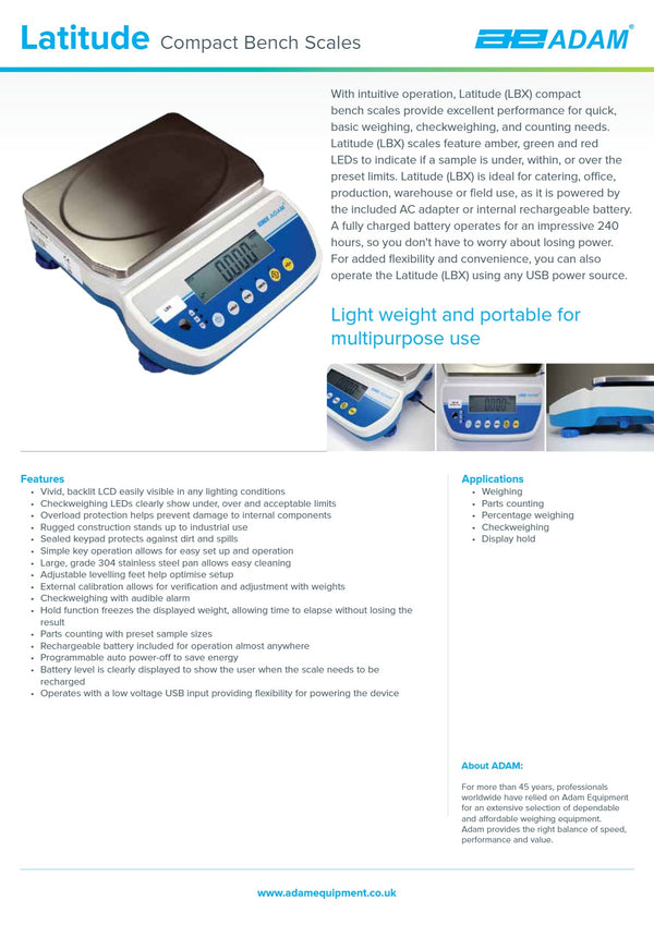 Adam Equipment Latitude LBX 6 - Compact Bench Scale
