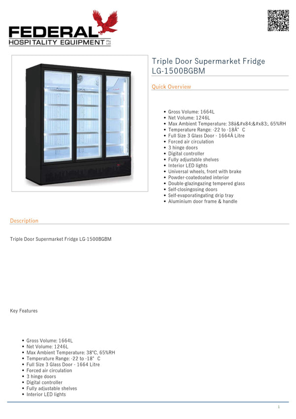 Thermaster LG-1500BGBM - Upright Fridge