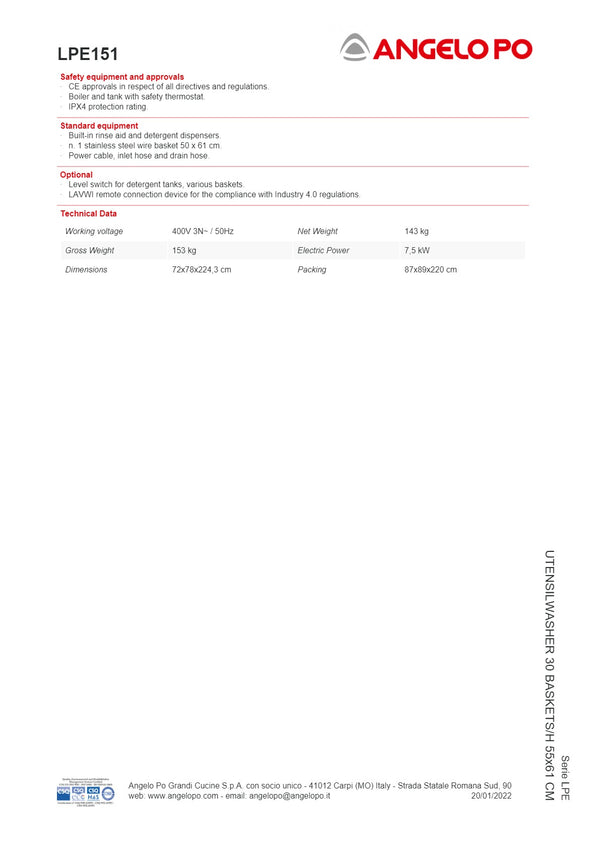 Angelo Po LPE Series LPE151 - Utensil Washer