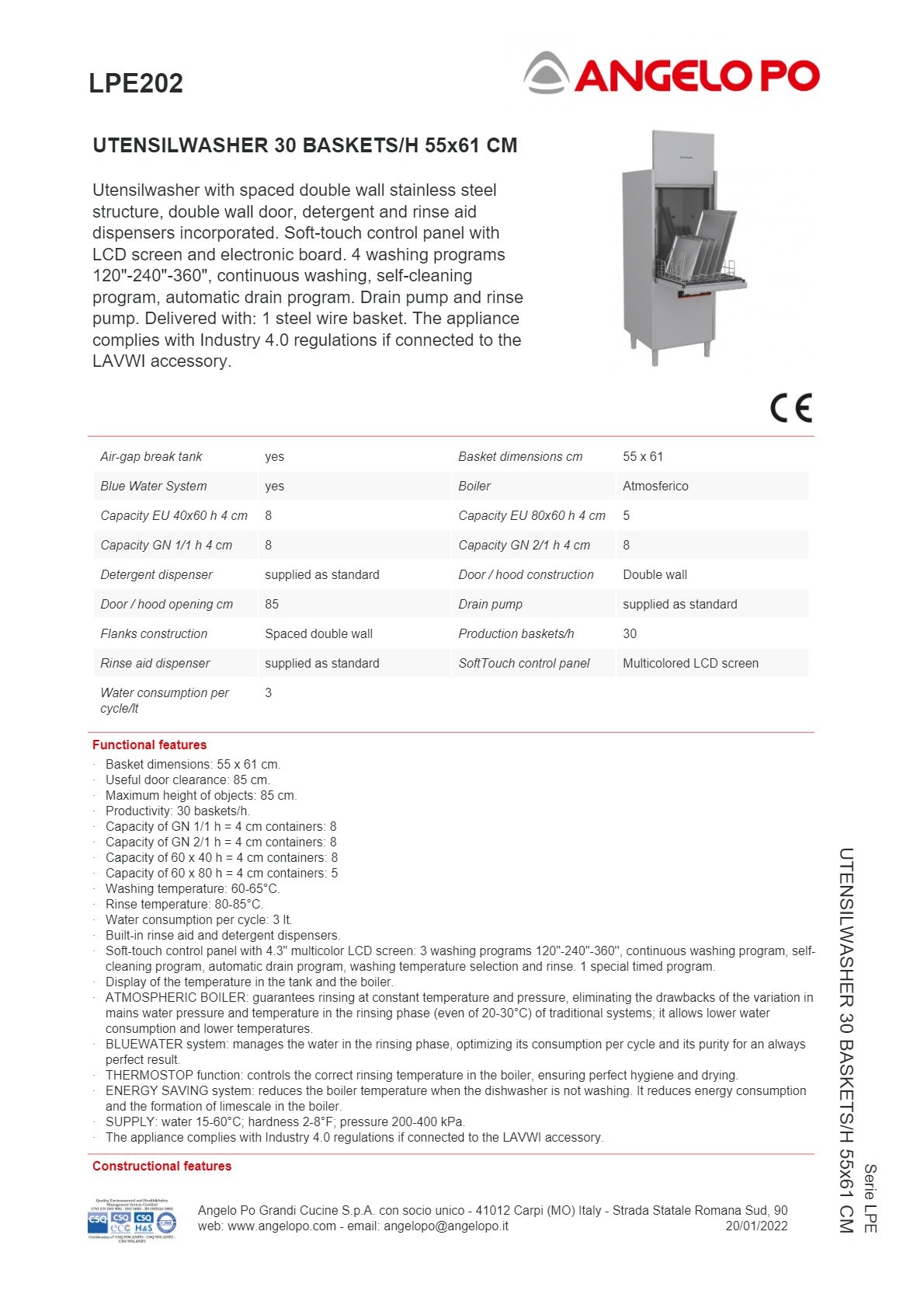 Angelo Po LPE Series LPE202 - Utensil Washer