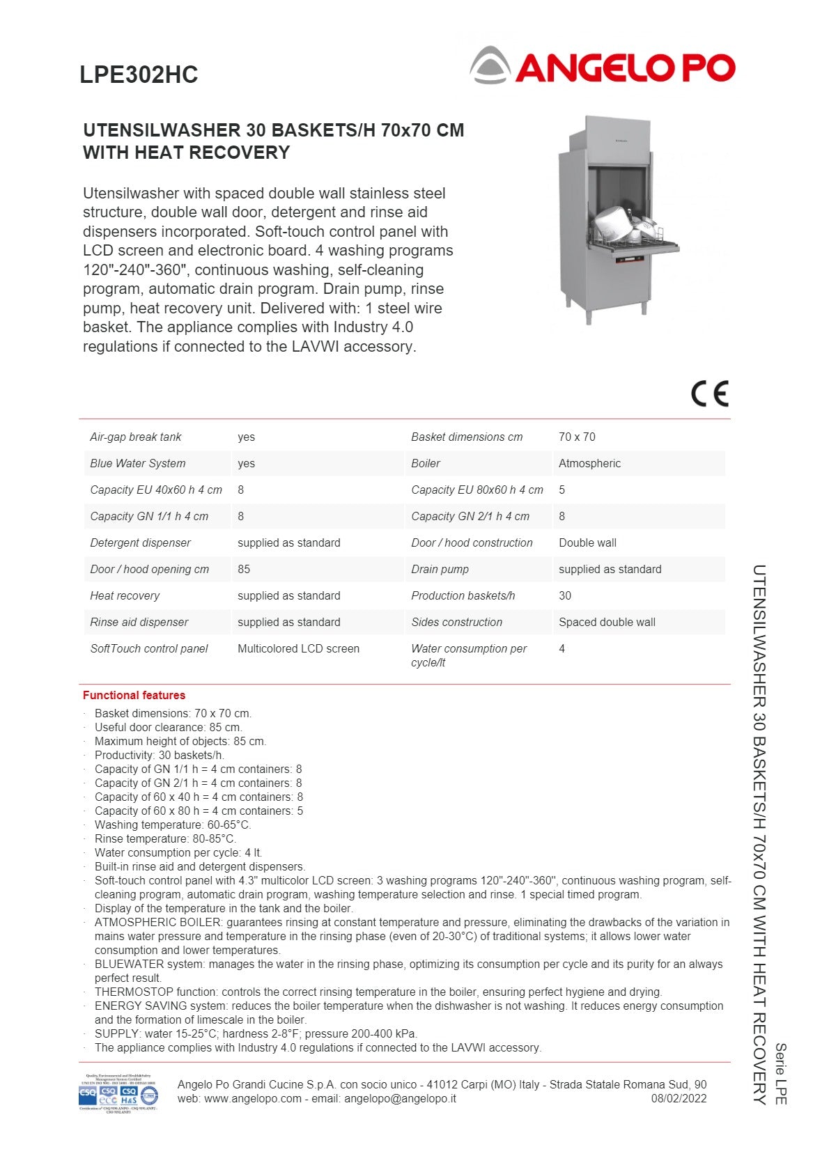Angelo Po LPE Series LPE302HC - Utensil Washer