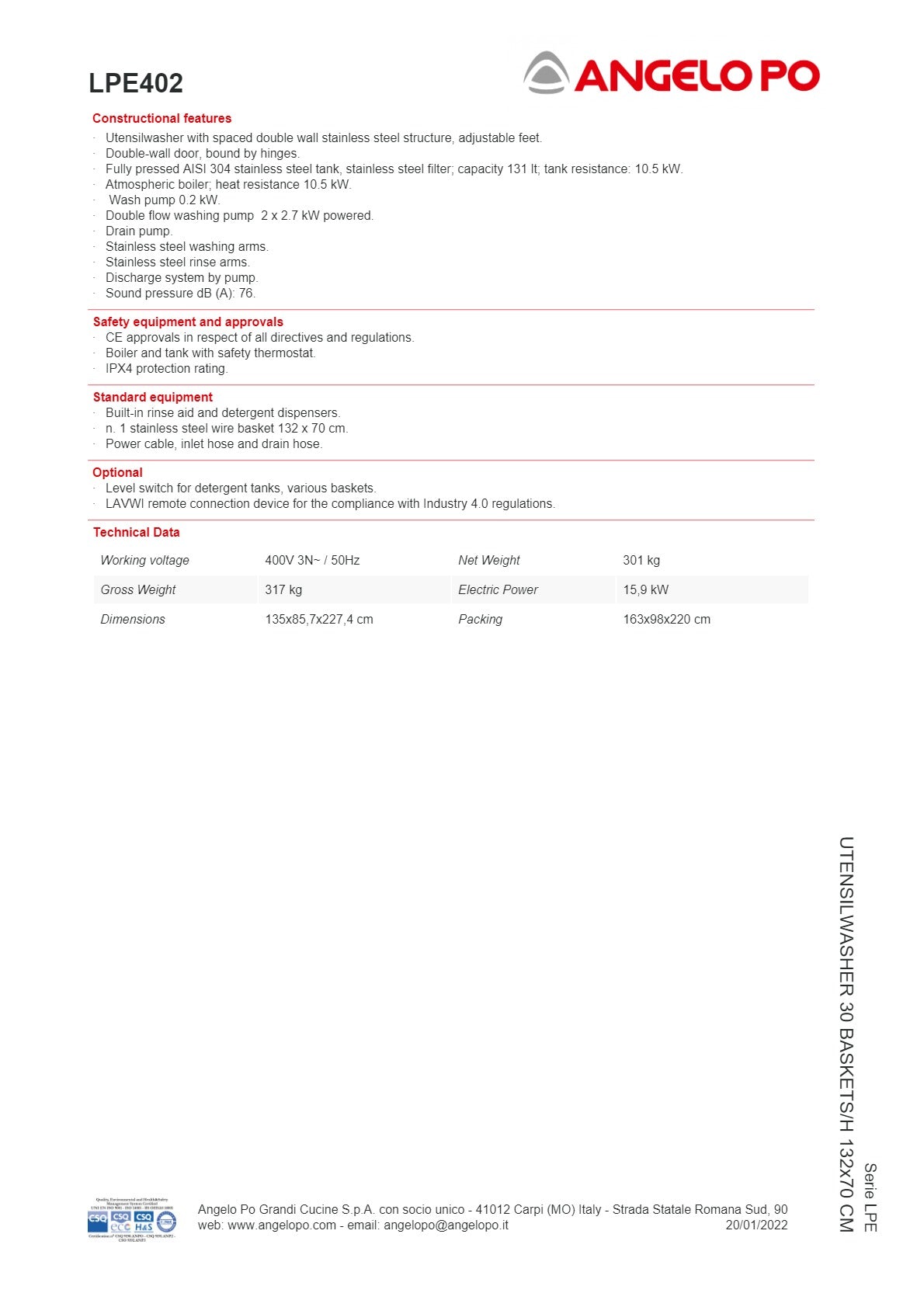 Angelo Po LPE Series LPE402 - Utensil Washer