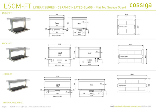 Cossiga Linear Series LSCM4-FT - Ceramic Hotplate with Flat Top Sneeze Guard