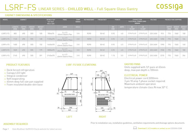 Cossiga Linear Series LSRF2-FS - Drop-In Chilled Well with Full Square Glass Gantry