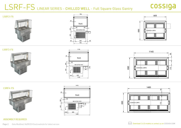 Cossiga Linear Series LSRF2-FS - Drop-In Chilled Well with Full Square Glass Gantry
