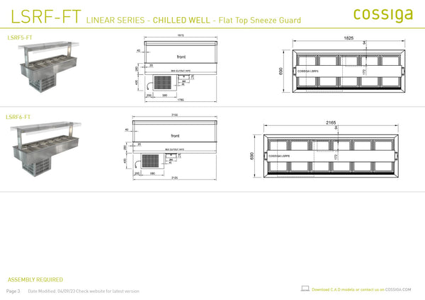 Cossiga Linear Series LSRF5-FT - Drop-In Chilled Well with Flat Top Sneeze Guard