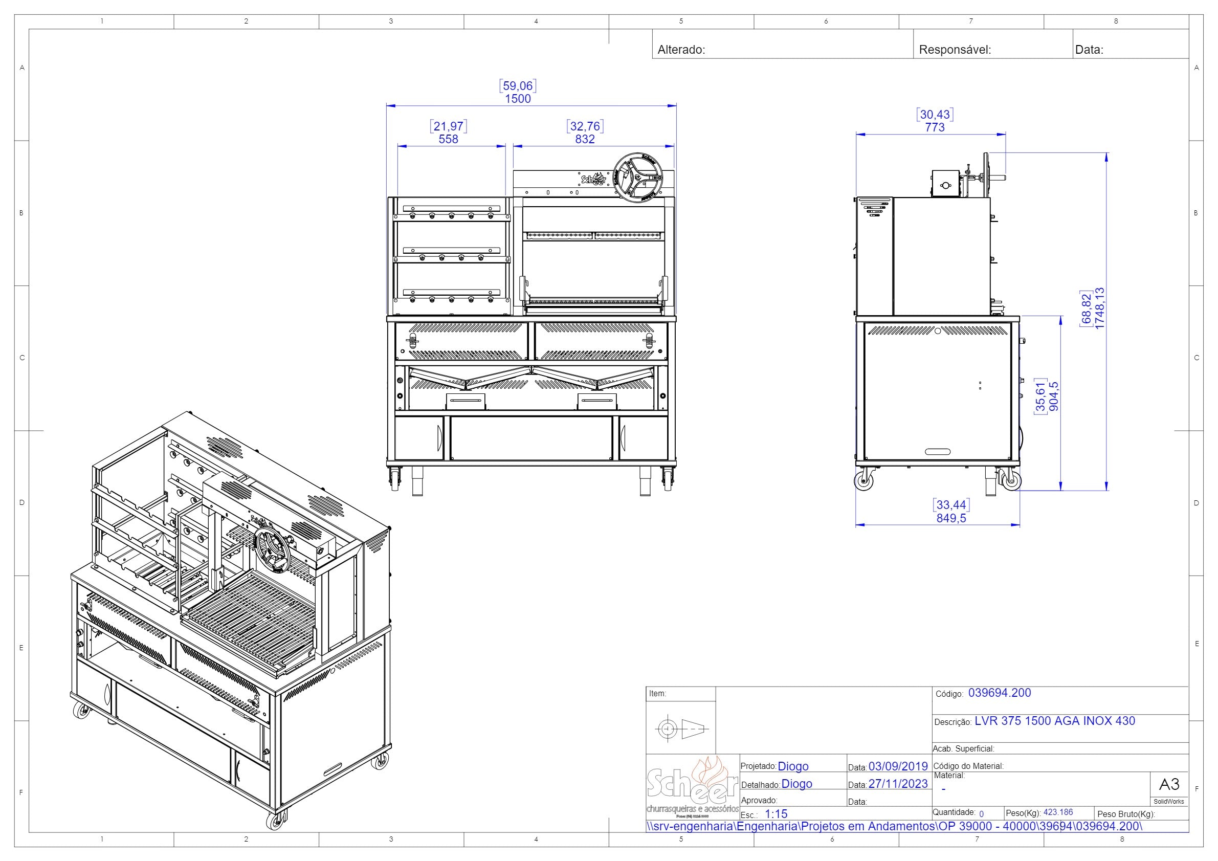 Thumbnail - Scheer Proline LVR375A - 1500mm Gas Lava Rock Combo Rotisserie & Wheel Lift Grill