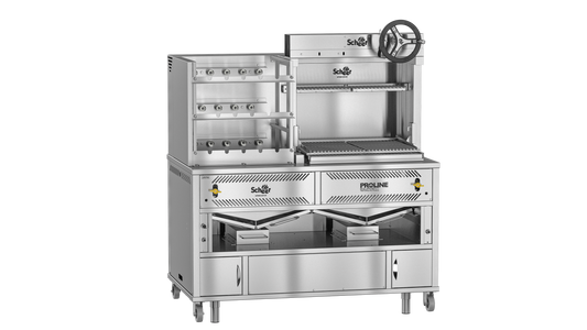 Scheer Proline LVR375A - 1500mm Gas Lava Rock Combo Rotisserie & Wheel Lift Grill