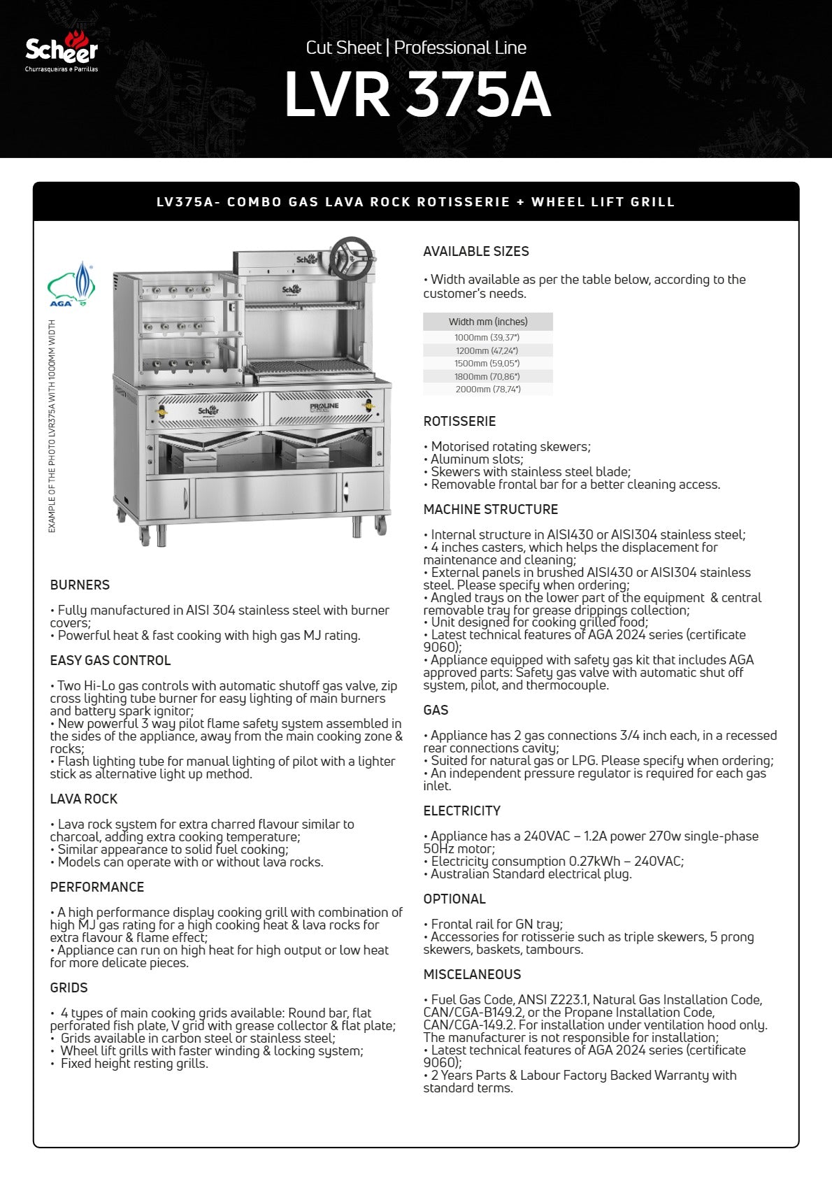 Thumbnail - Scheer Proline LVR375A - 1500mm Gas Lava Rock Combo Rotisserie & Wheel Lift Grill