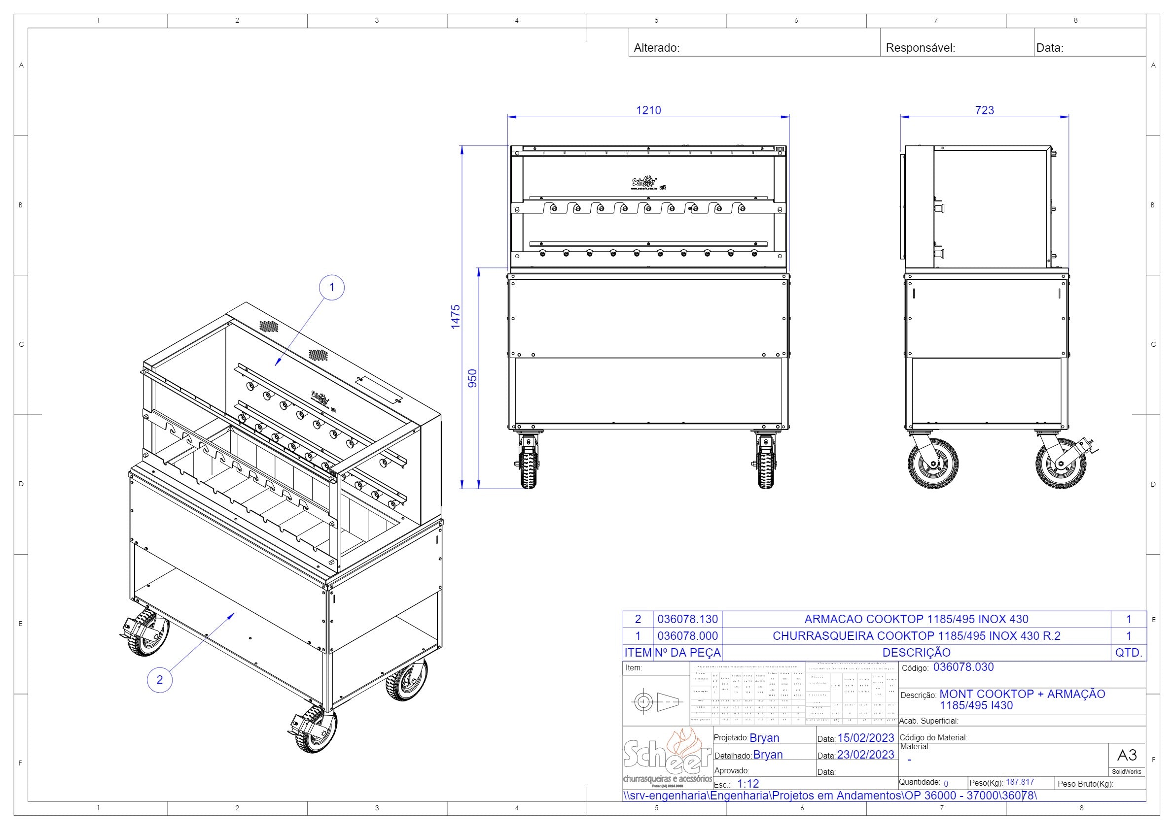Scheer Proline Light Catering - 1200mm Charcoal Rotisserie