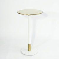 Lime Beige Marble Sintered Stone Bar Table with White Discus Base