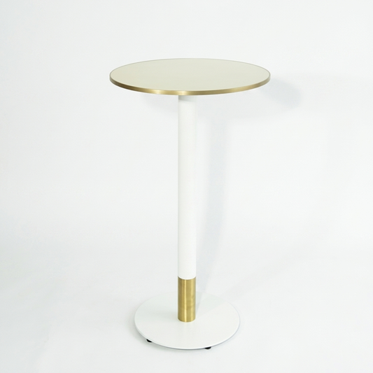 Lime Beige Marble Sintered Stone Bar Table with White Discus Base