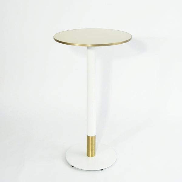 Lime Beige Marble Sintered Stone Bar Table with White Discus Base
