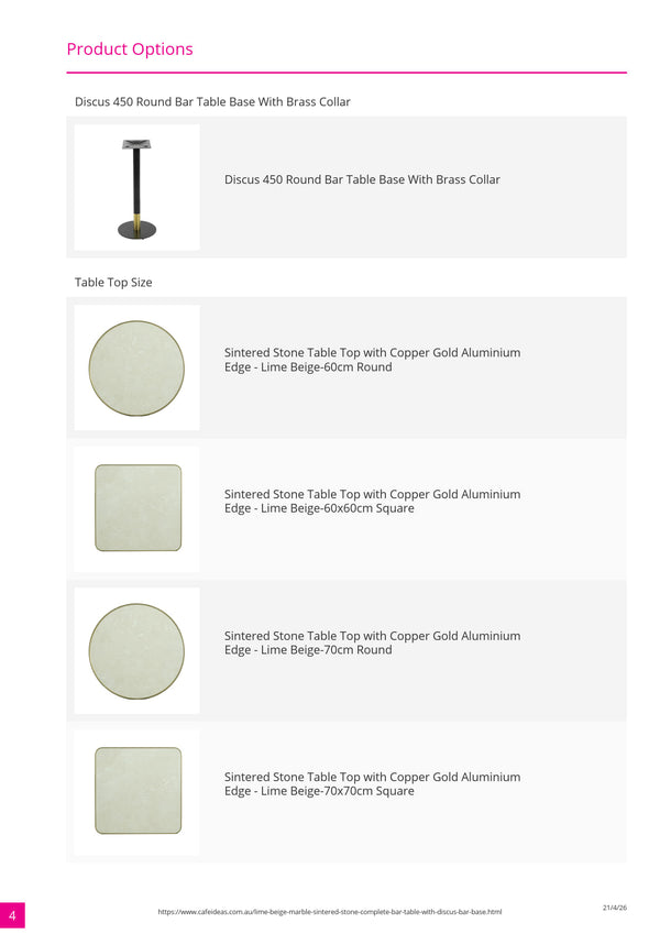 Lime Beige Marble Sintered Stone Bar Table with White Discus Base