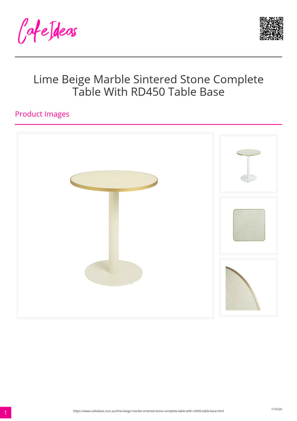 Lime Beige Marble Sintered Stone with White 450 Table Base