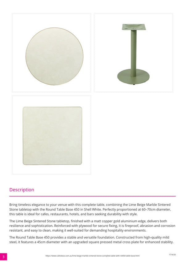 Lime Beige Marble Sintered Stone with White 450 Table Base