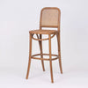 Lucien Oak Timber Bar Stool with Cane Seat and Backrest - Walnut