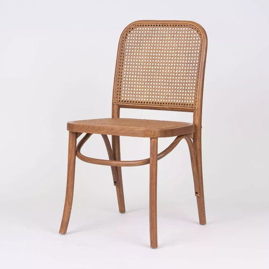 Lucien Walnut Oak Timber Side Chair with Cane Seat and Backrest