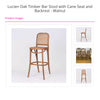 Lucien Oak Timber Bar Stool with Cane Seat and Backrest - Walnut