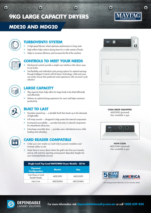 Maytag Commercial MDG20PD - Coin Or Card Operated Electric Dryer