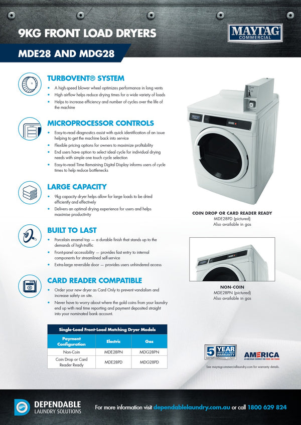 Maytag Commercial MDG28PD - Coin Or Card Operated Electric Dryer
