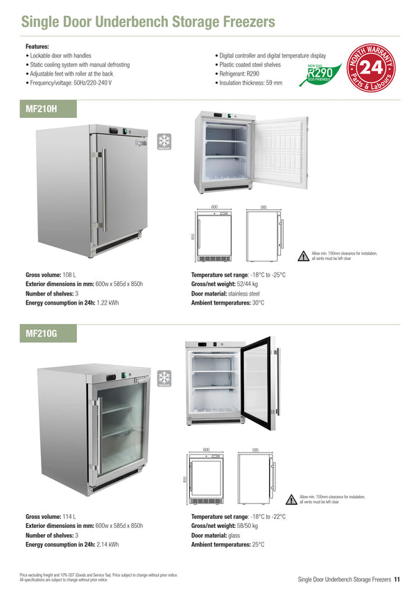 Exquisite MF210G - Glass Door Underbench Fridge
