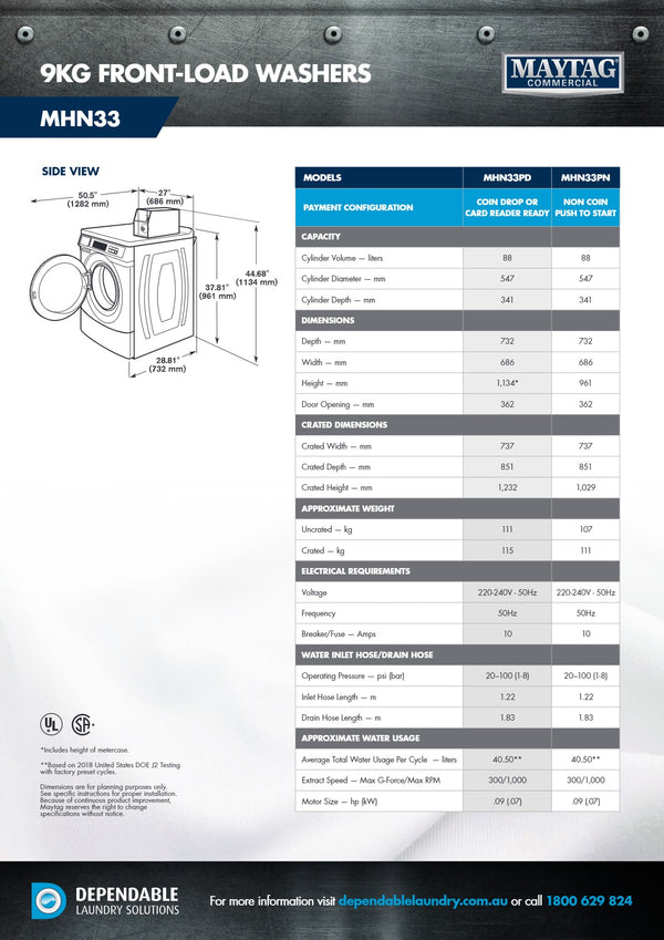 Maytag Commercial MHN33PN - Front Load Washer