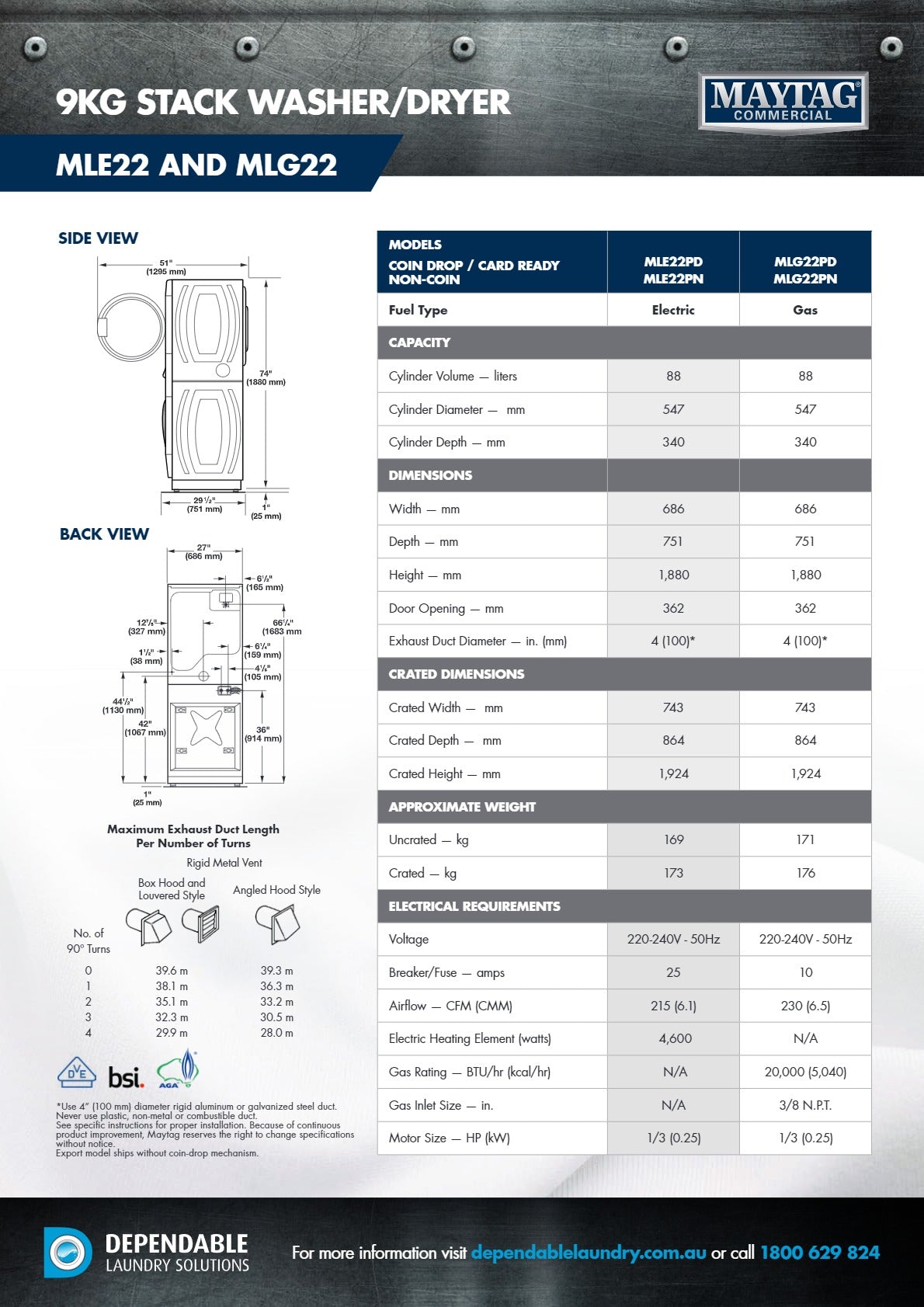 Maytag Commercial MLE22PN - Electric Stack Washer/Dryer