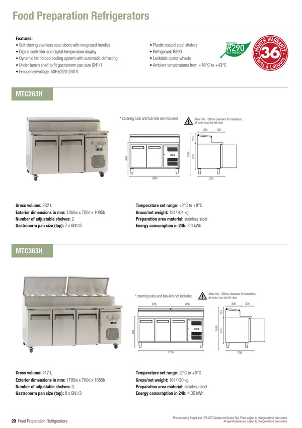 Exquisite MTC363H - Three Door Prep Fridge