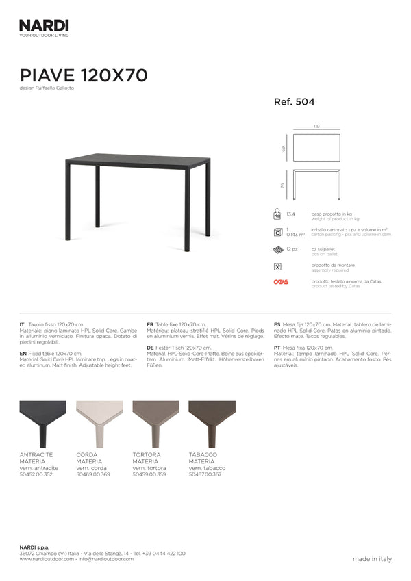 Nardi Piave 120x70cm Rectangular Outdoor Dining Table