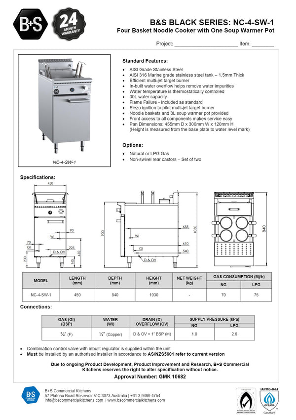 B+S Black NC-4-SW-1 - Noodle Cooker & Soup Warmer