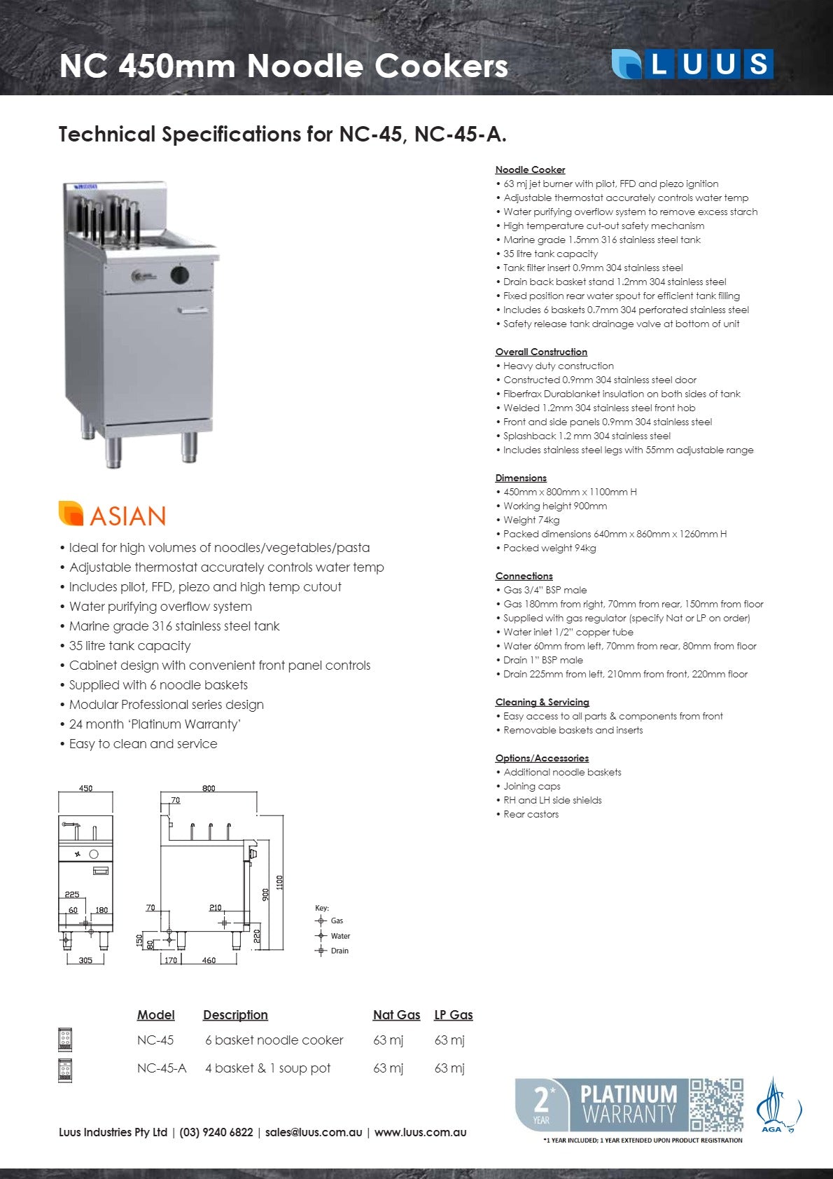 Luus NC-45-A - Noodle Cooker