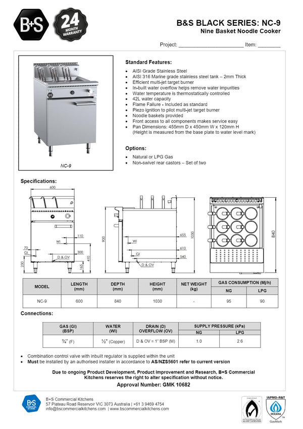 B+S Black NC-9 - Nine Basket Noodle Cooker