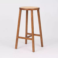 Nara Timber Round Bar Stool with Natural Rattan Seat - Walnut
