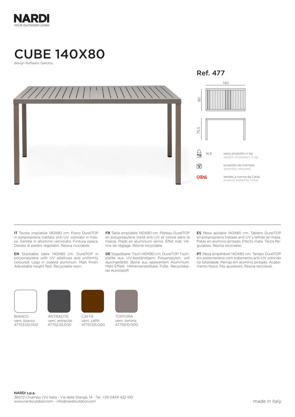 Nardi Cube 140x80 Outdoor Resin Bar Table