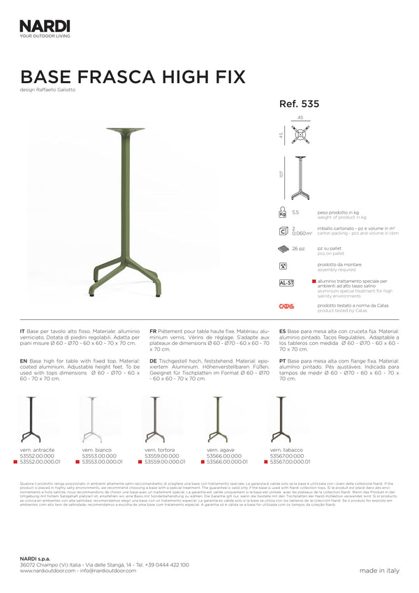 Nardi Frasca Aluminium High Fix Complete Outdoor Bar Table