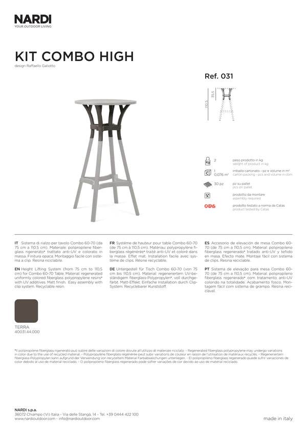 Nardi Combo High 70 Outdoor Resin Bar Table