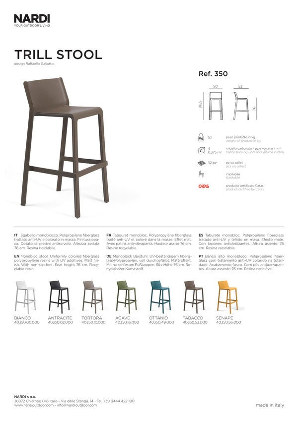 Nardi Trill Outdoor Resin Bar Stool 76cm Seat Height
