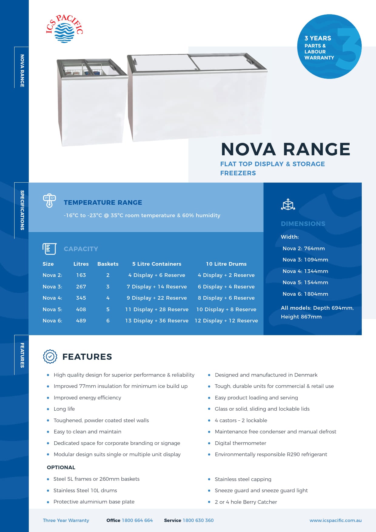 ICS Pacific Nova 6 SSL - Solid Lid Freezer