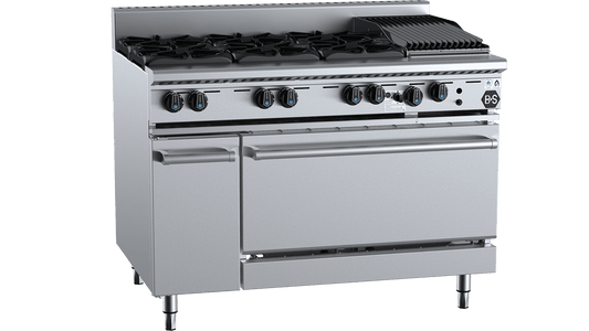 B+S Black OV-SB6-CBR3 - Six Burner Oven with Char Broiler