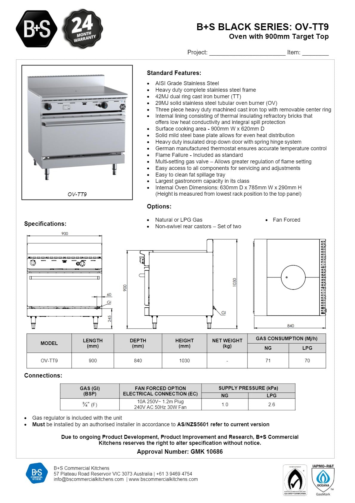 B+S Black OV-TT9 - Oven with Target Top