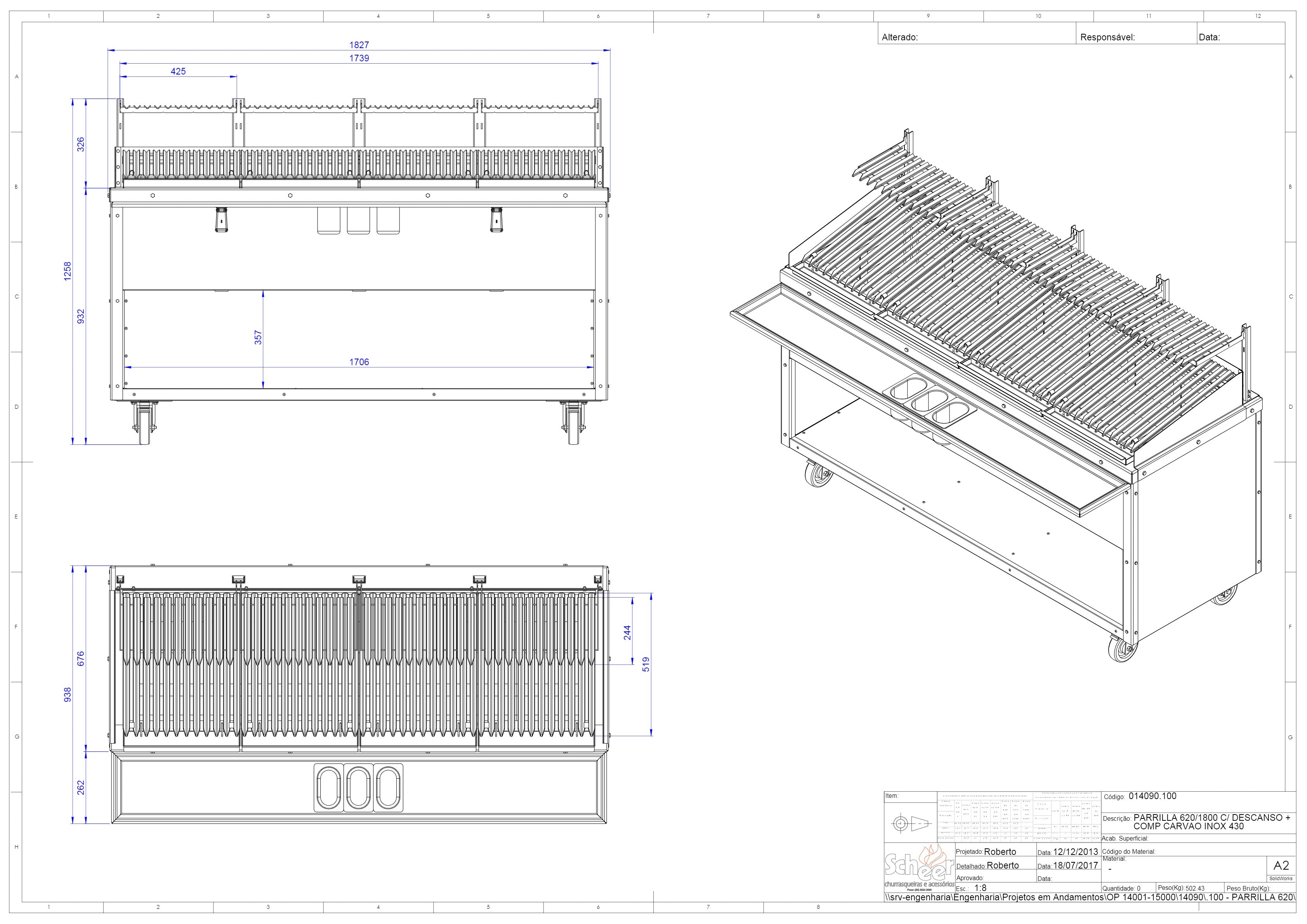Scheer Proline Parrilla 620 - 1800mm 4 Section Charcoal/Wood Grill