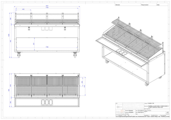 Scheer Proline Parrilla 620 - 1800mm 4 Section Charcoal/Wood Grill