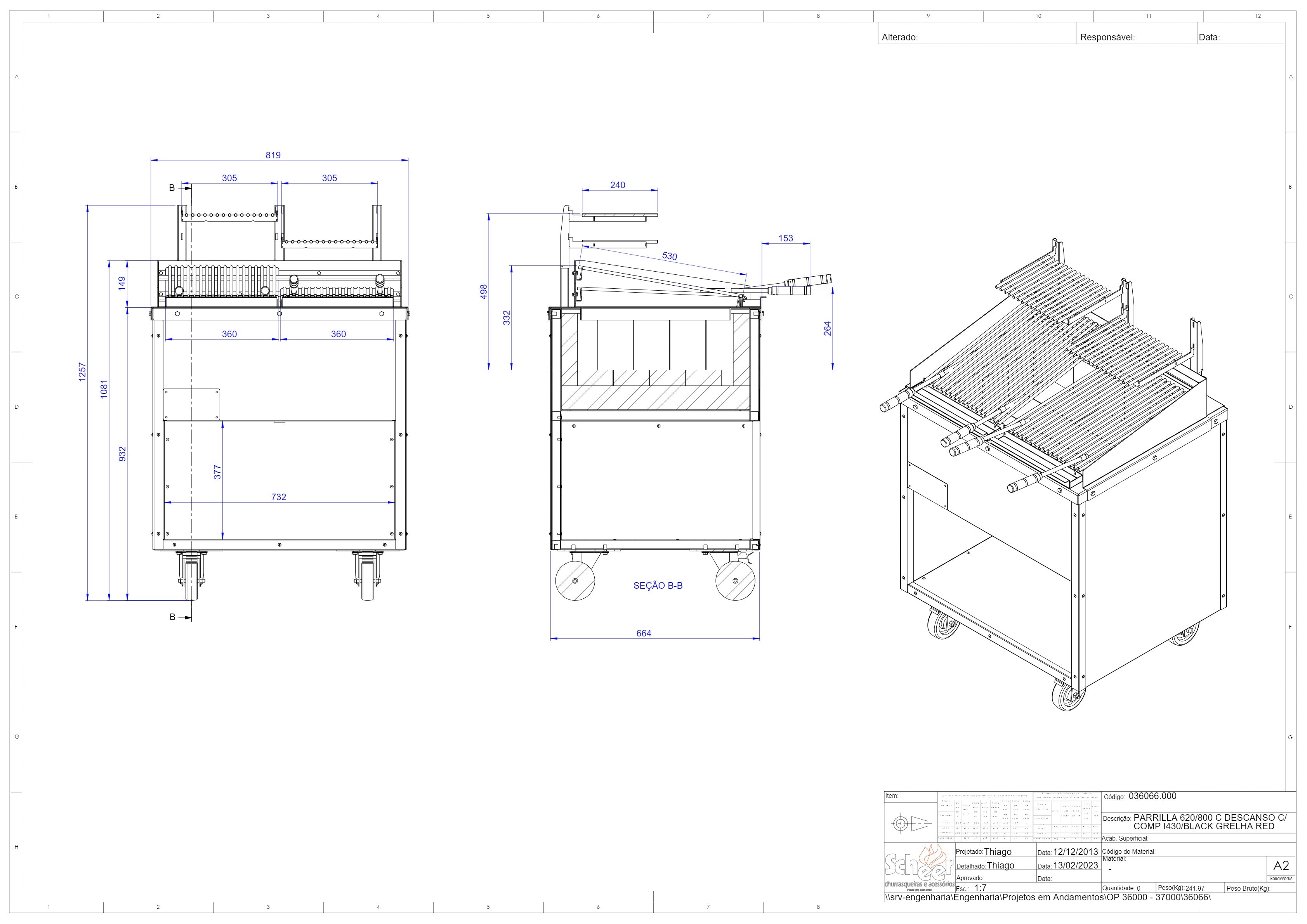 Scheer Proline Parrilla 620 - 800mm 2 Section Charcoal/Wood Grill