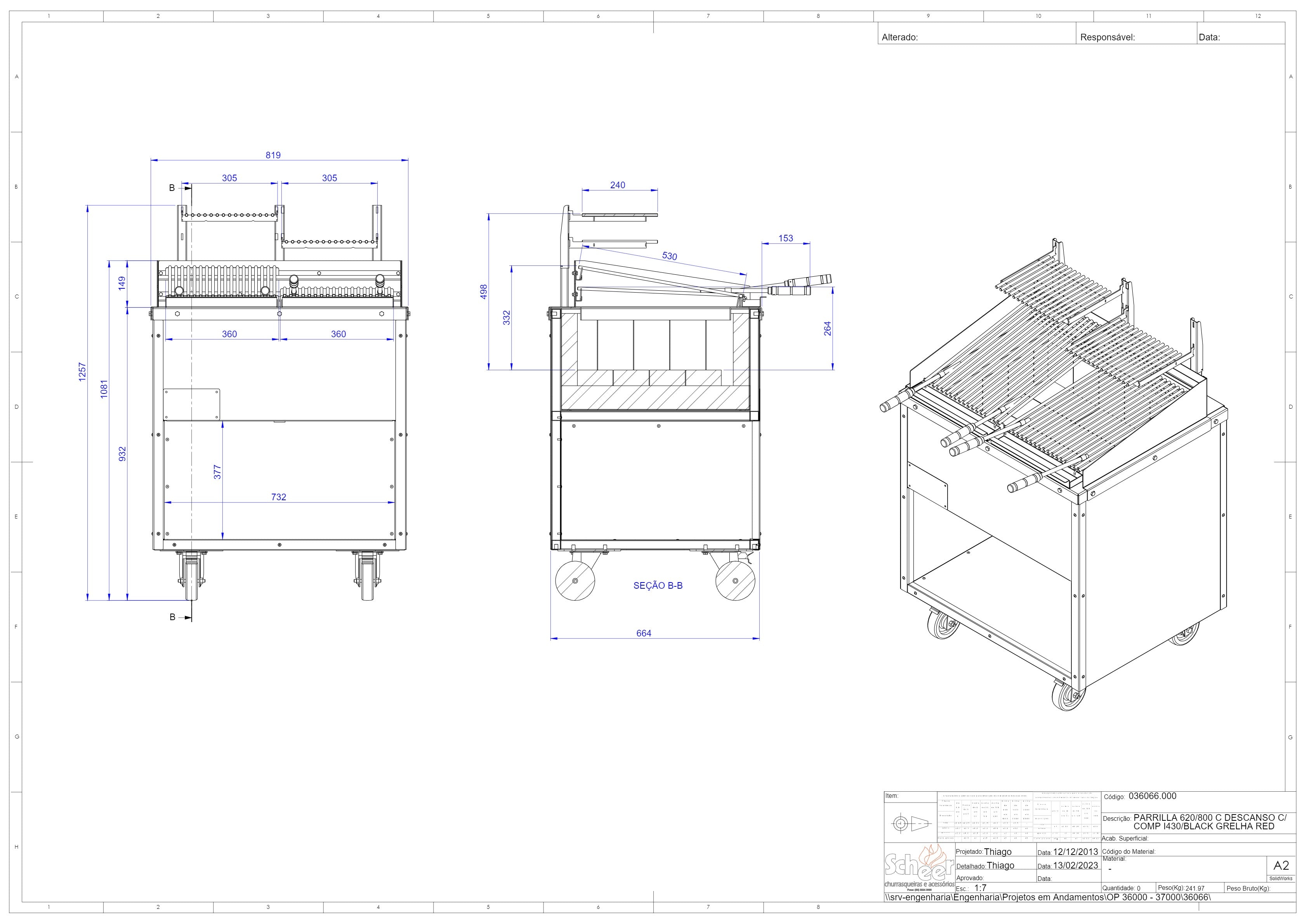 Thumbnail - Scheer Proline Parrilla 620 - 800mm 2 Section Charcoal/Wood Grill