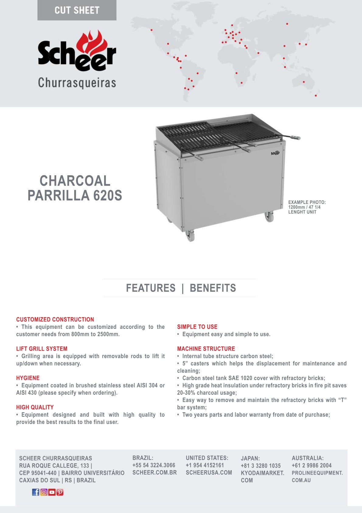Thumbnail - Scheer Proline Parrilla 620 - 1800mm 4 Section Charcoal/Wood Grill